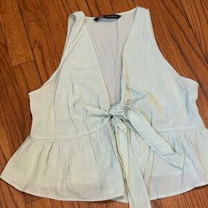 Zara Pastel Mint Tie-Front Peplum Camisole